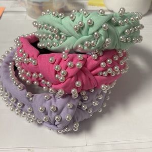 Bundle Three La Bella Headbands Pearls Knotted Seafoam Green Purple Pink